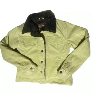 Vintage corduroy jean jacket DUTCH HARBOR GEAR lime green faux fur lining size S